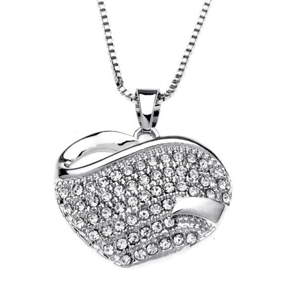 Swarovski Crystal Pave Heart Silver Necklace - Picture 1 of 9